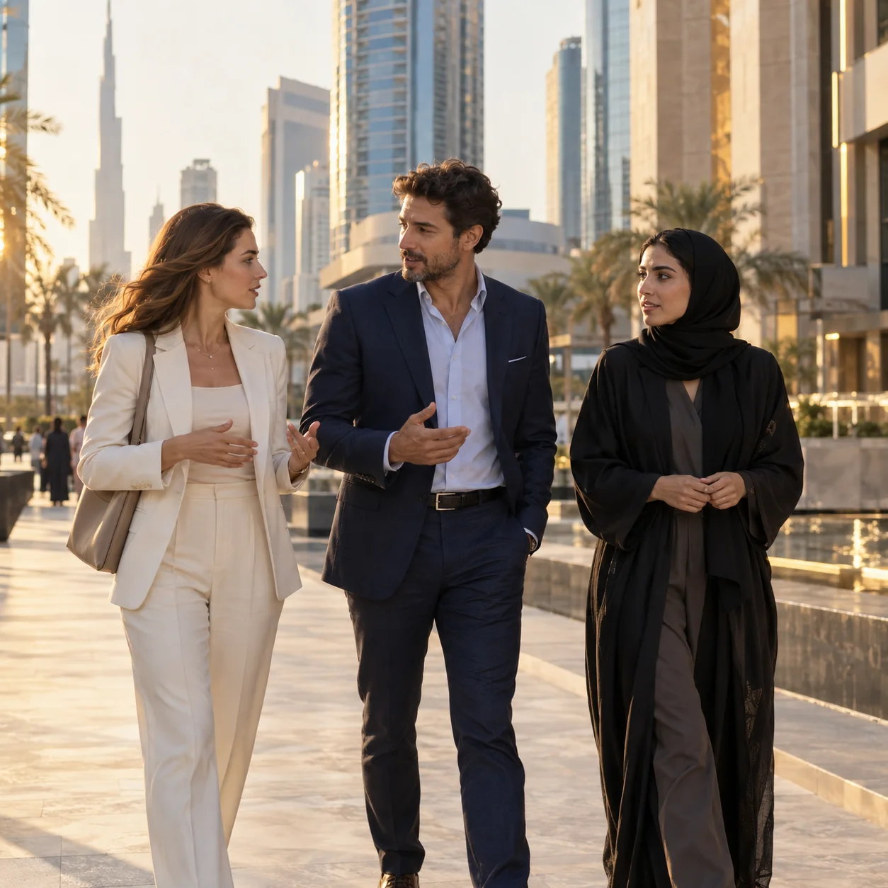 Professionals in conversation in Dubai