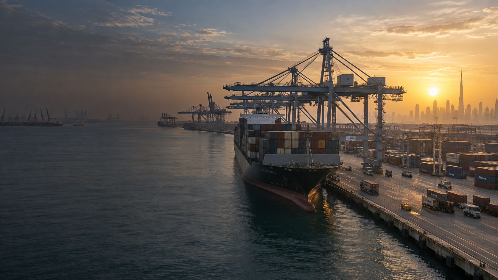 Ship and cranes in operation at Dubai port