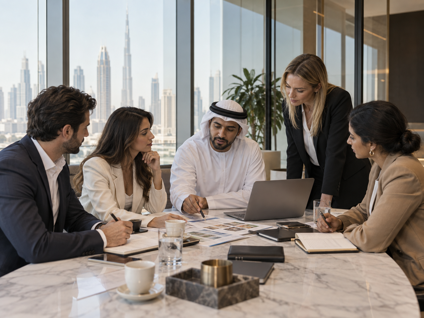 Illustrative scene of professionals in a planning meeting