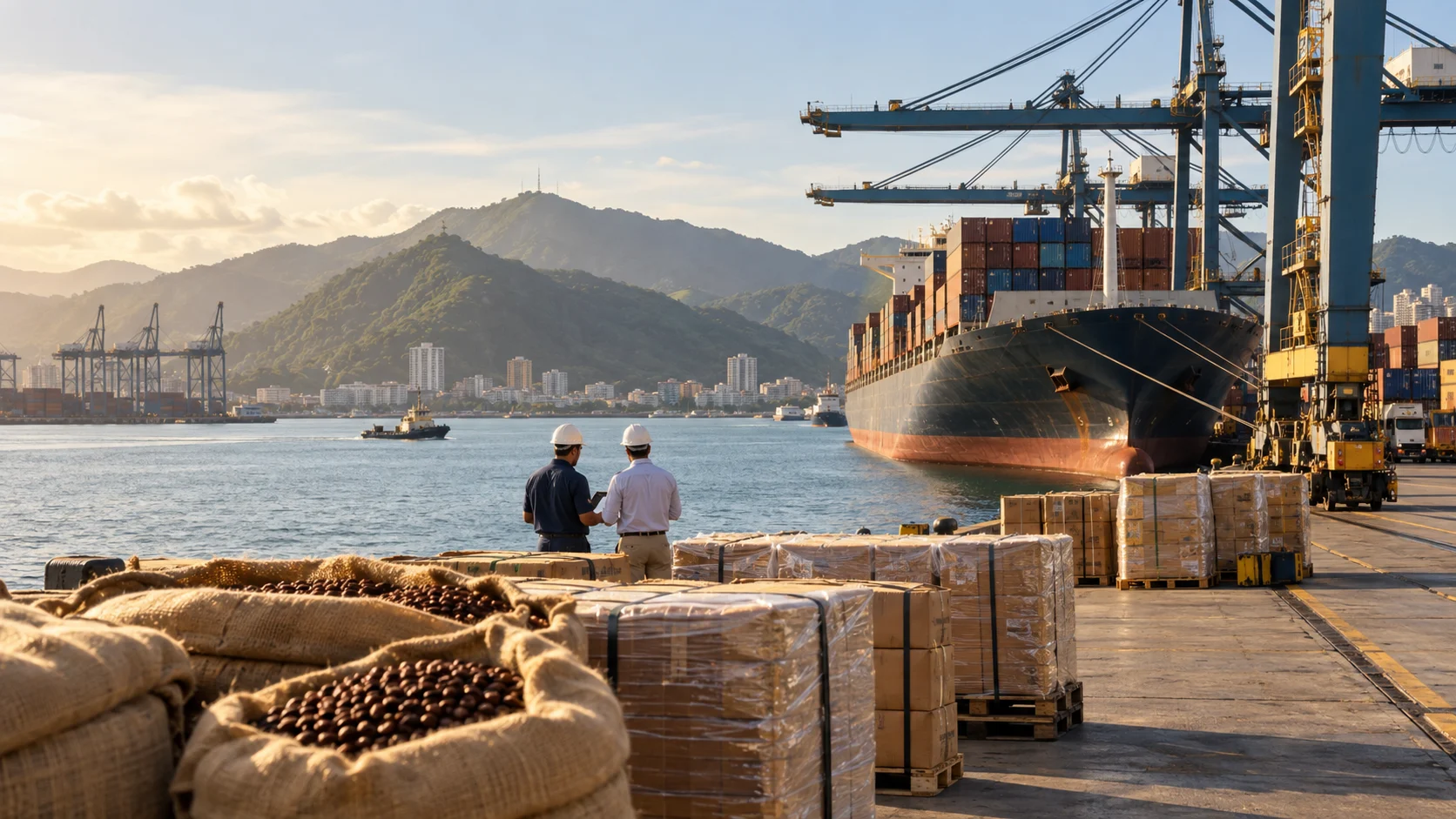 Brazilian goods prepared for export at the port of Santos