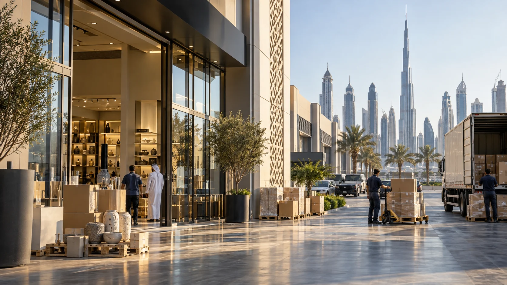 Receiving goods in a commercial and logistics center in Dubai