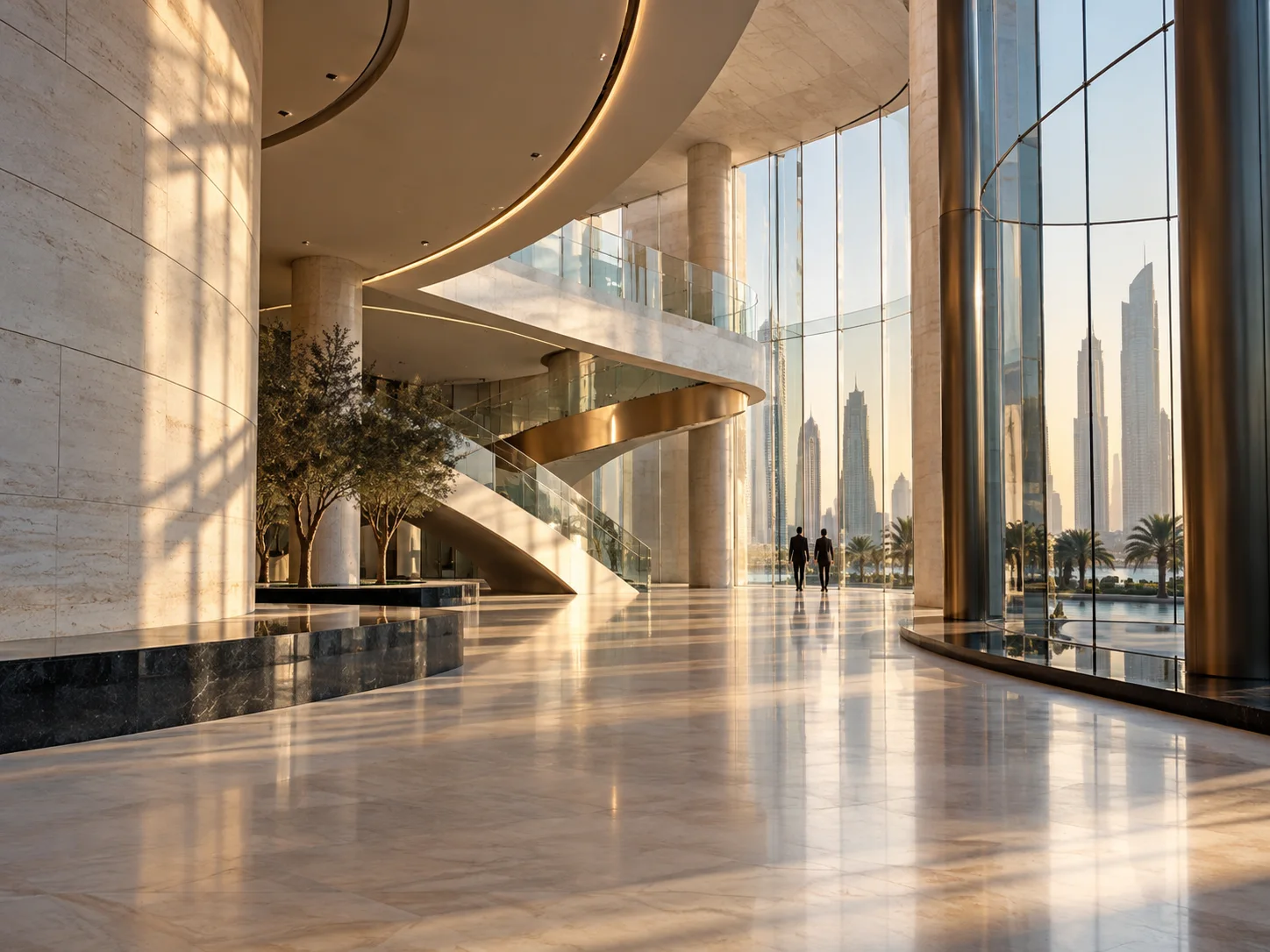 Contemporary atrium with professionals in the background